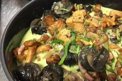 fricassée d'escargots, girolles émulsion à l'ail doux